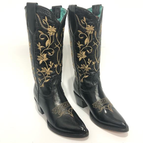 Corral Embroidered Patent Leather Pointed Toe Cowboy Boot Black Size 6.5 M